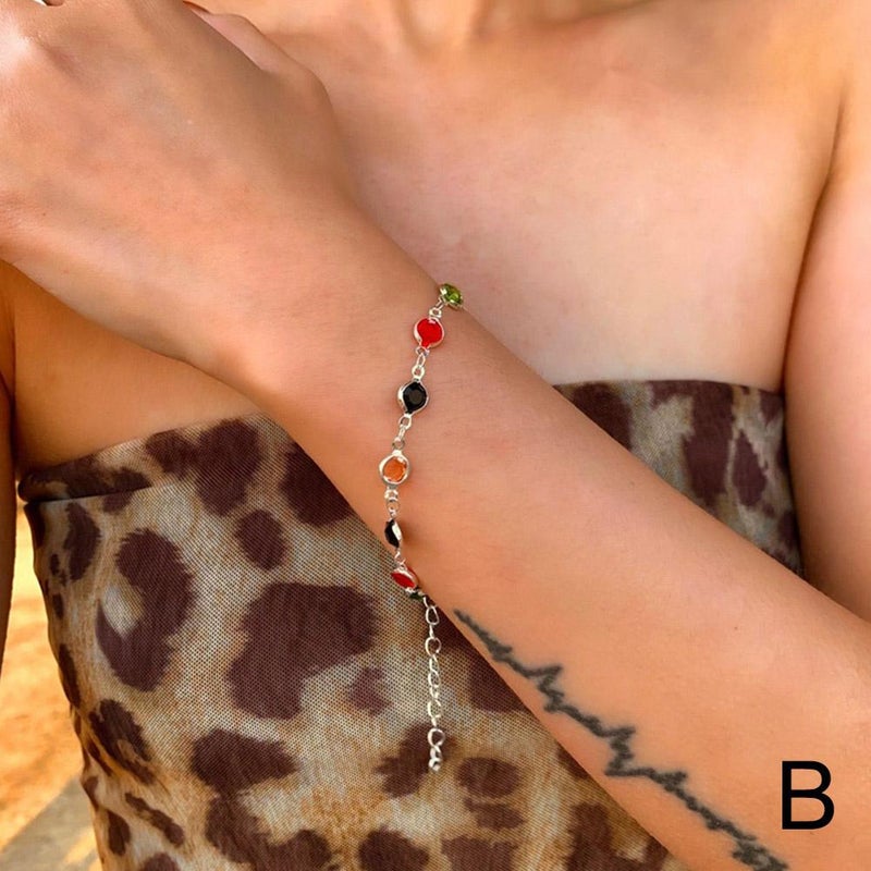European and American cross-border jewelry, summer vacation style, sweet necklace, elegant colored crystal glass rhinestone necklace and bracelet combination